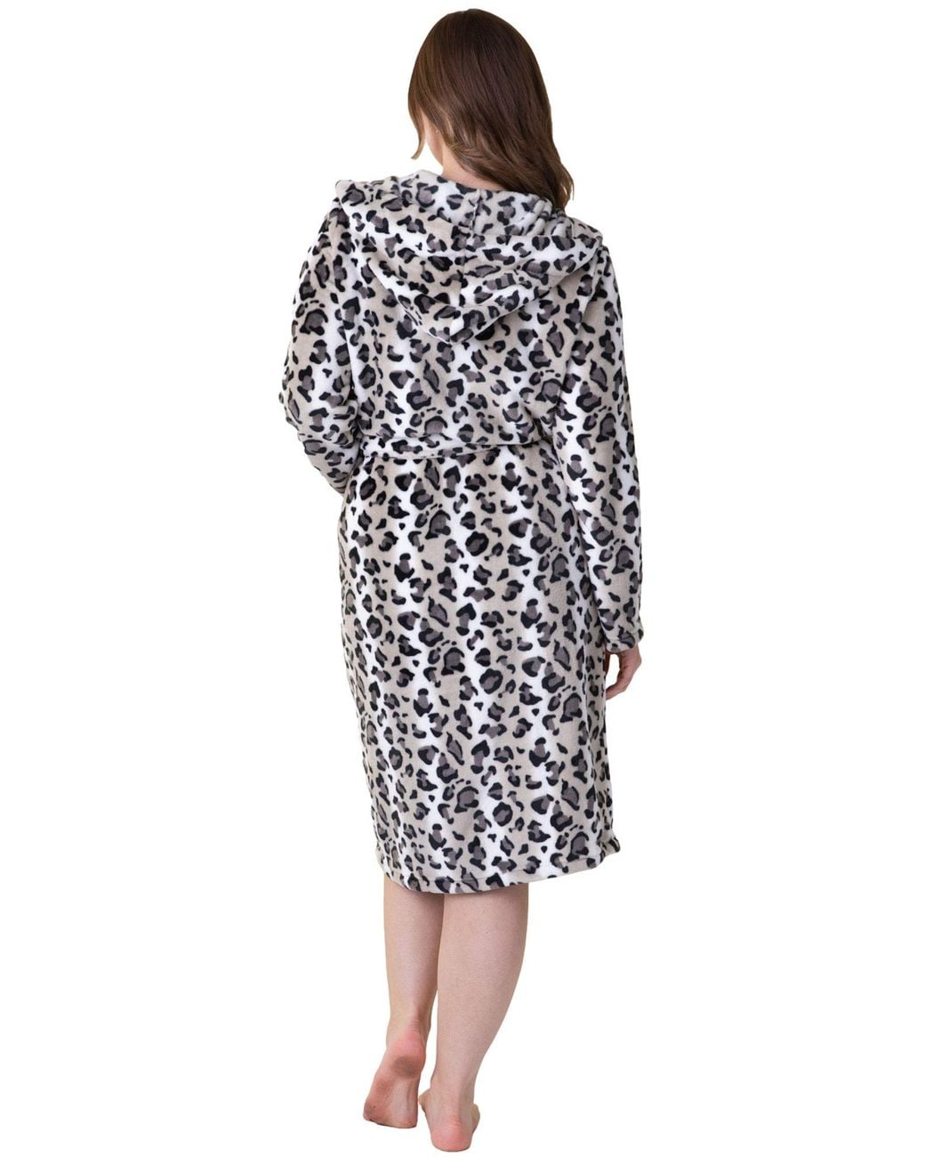 CAMILLE Natural Supersoft Fleece Hooded Calf Length Bathrobe