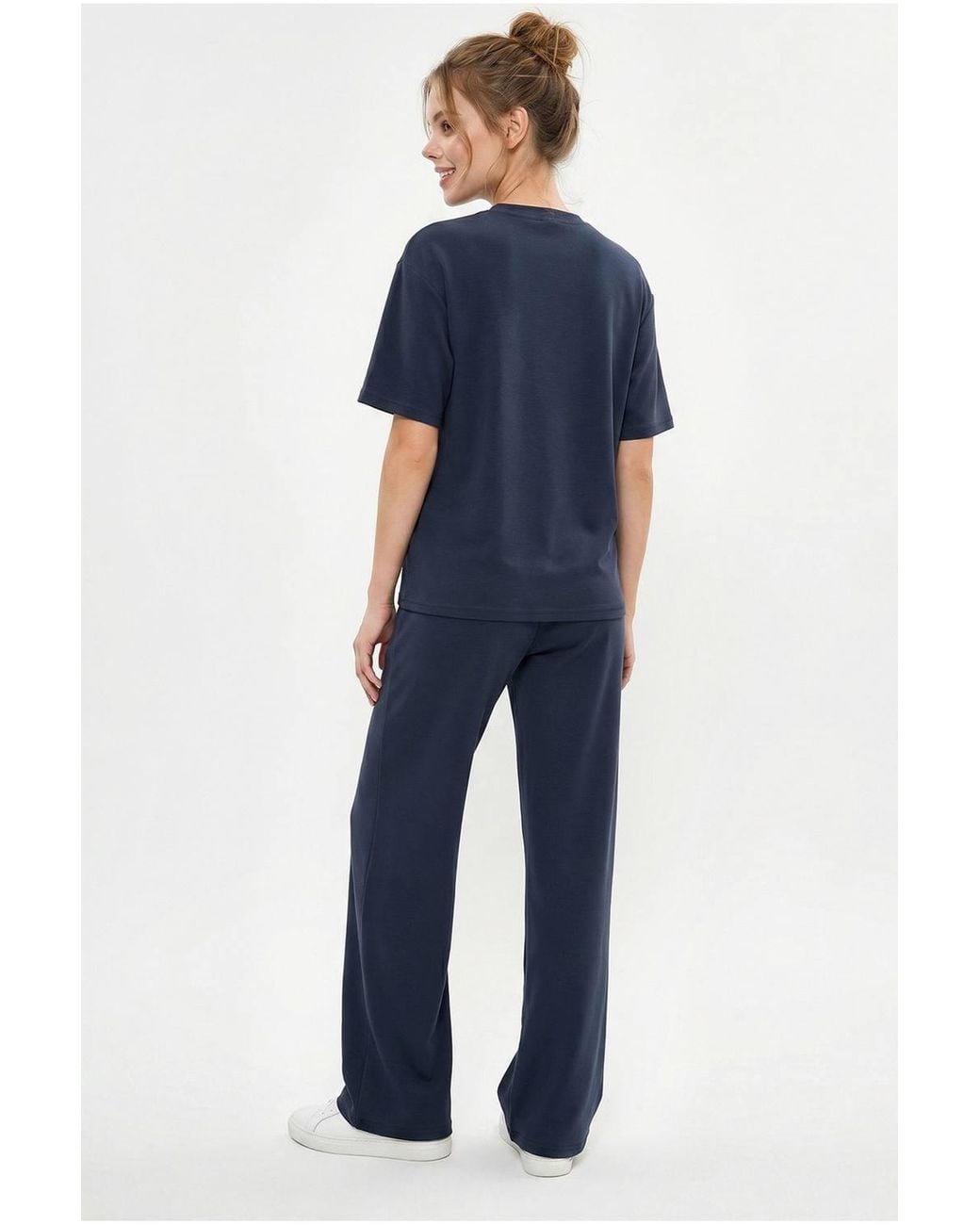 Bianco Lucci Blue Crew Neck T-Shirt & Pants Two-Piece Set