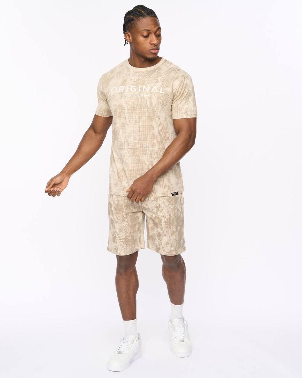Crosshatch Natural Bardon Crew Neck Cotton T-Shirt With High Build Chest Print for men