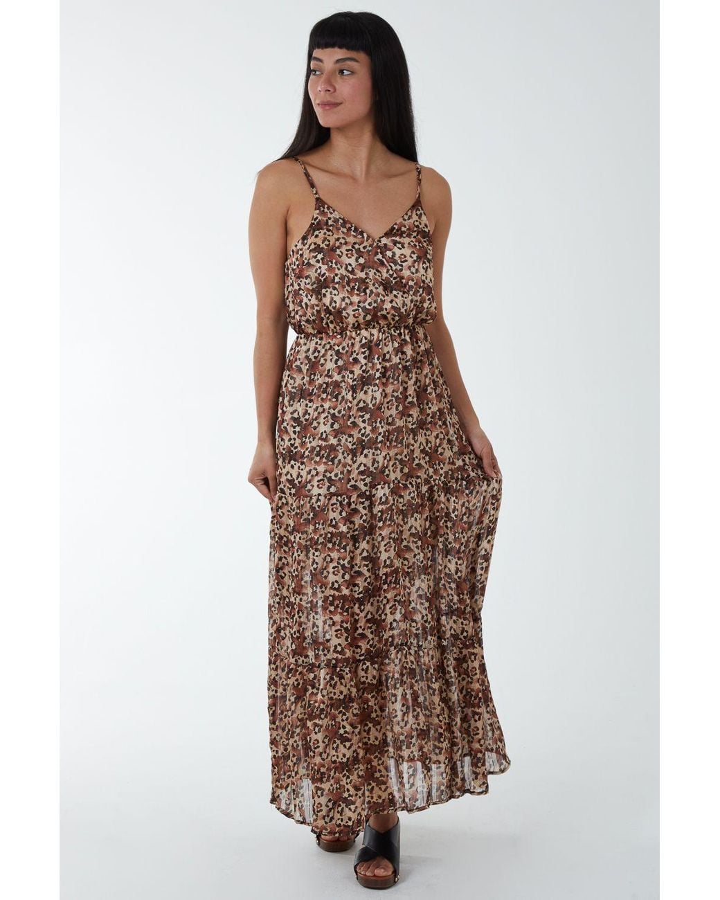 Blue Vanilla Brown Soft Animal Print Wrap Dress