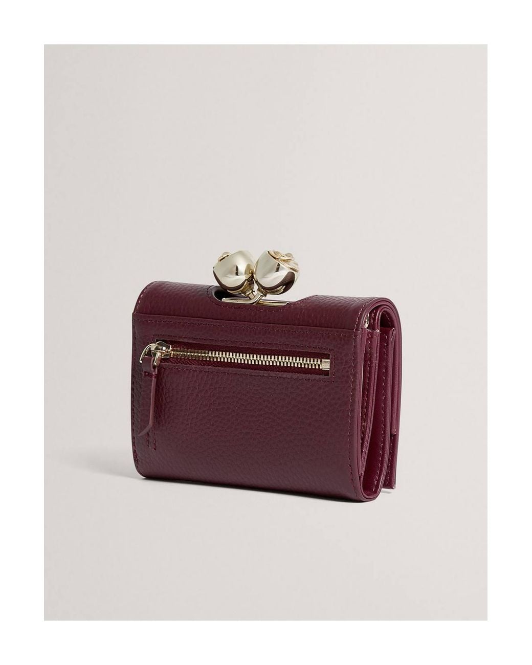 Ted Baker Purple Rose Detail Leather Small Bobble Purse Dark