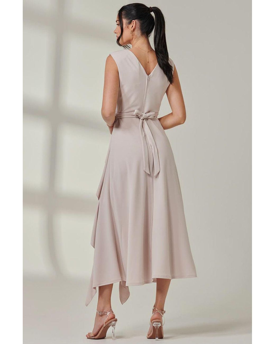 Jolie Moi Natural Wrap Front Frill Detail Maxi Dress