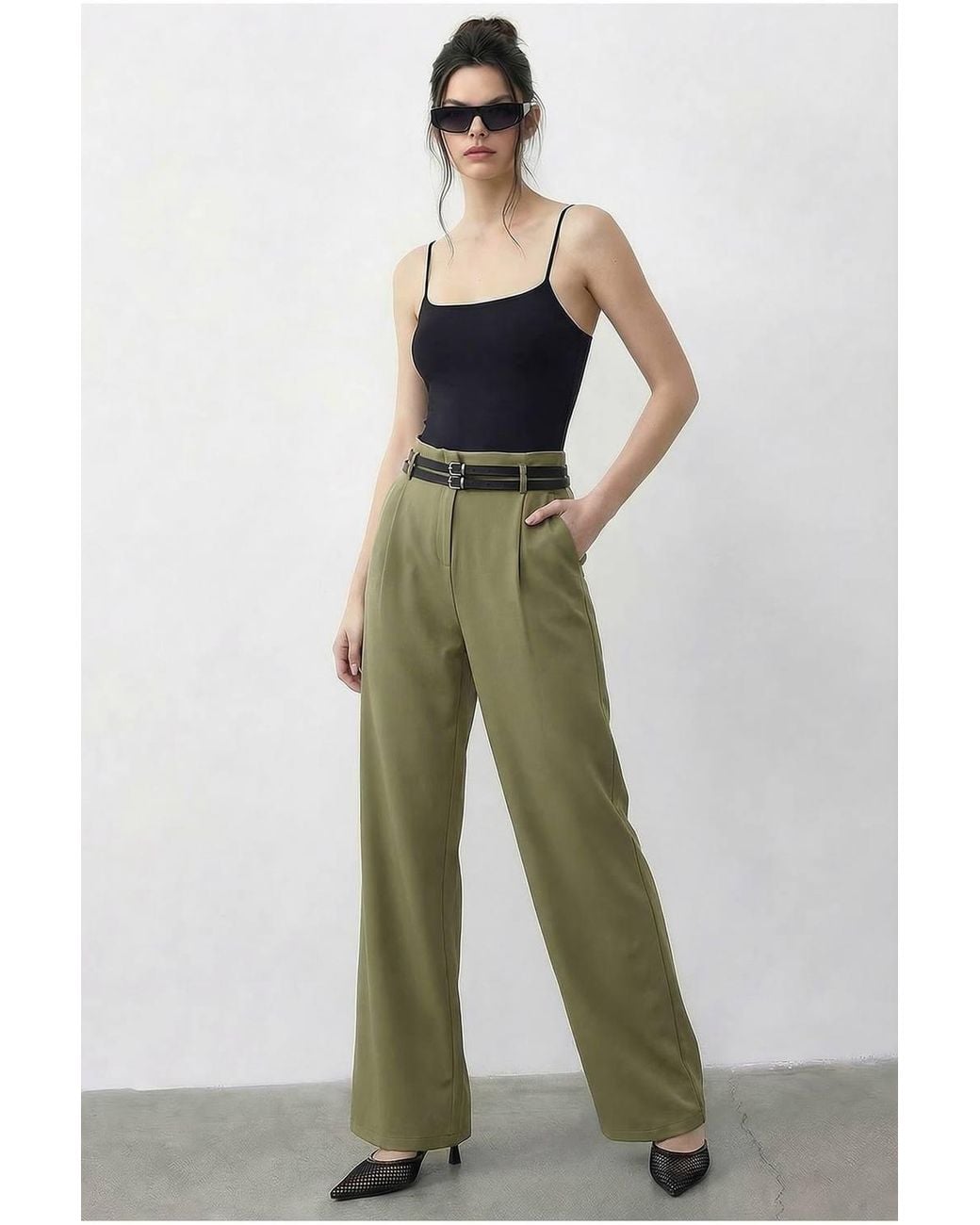 Bianco Lucci Green High Waist Wide Leg Pants