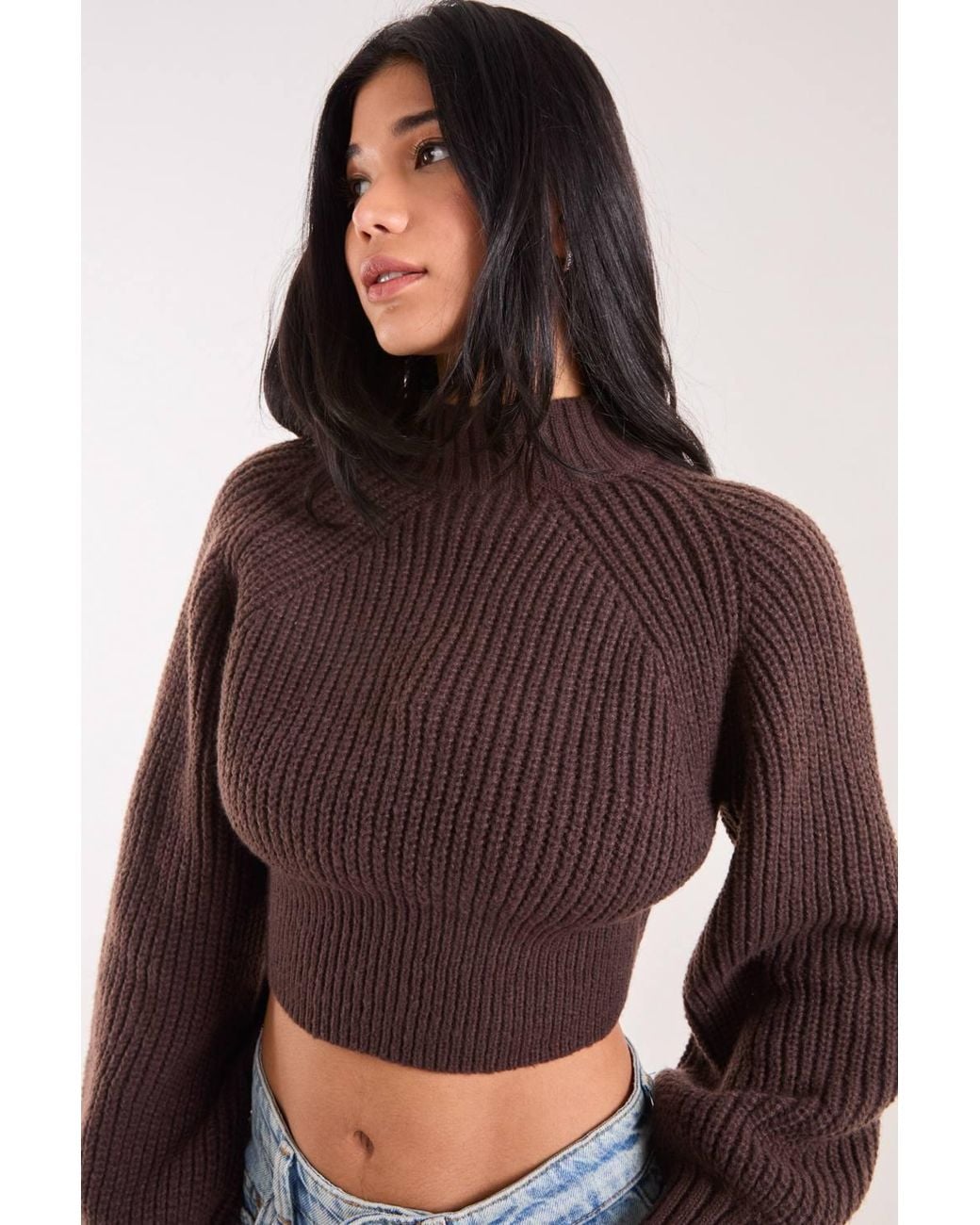Pink Vanilla Brown High Neck Knitted Jumper
