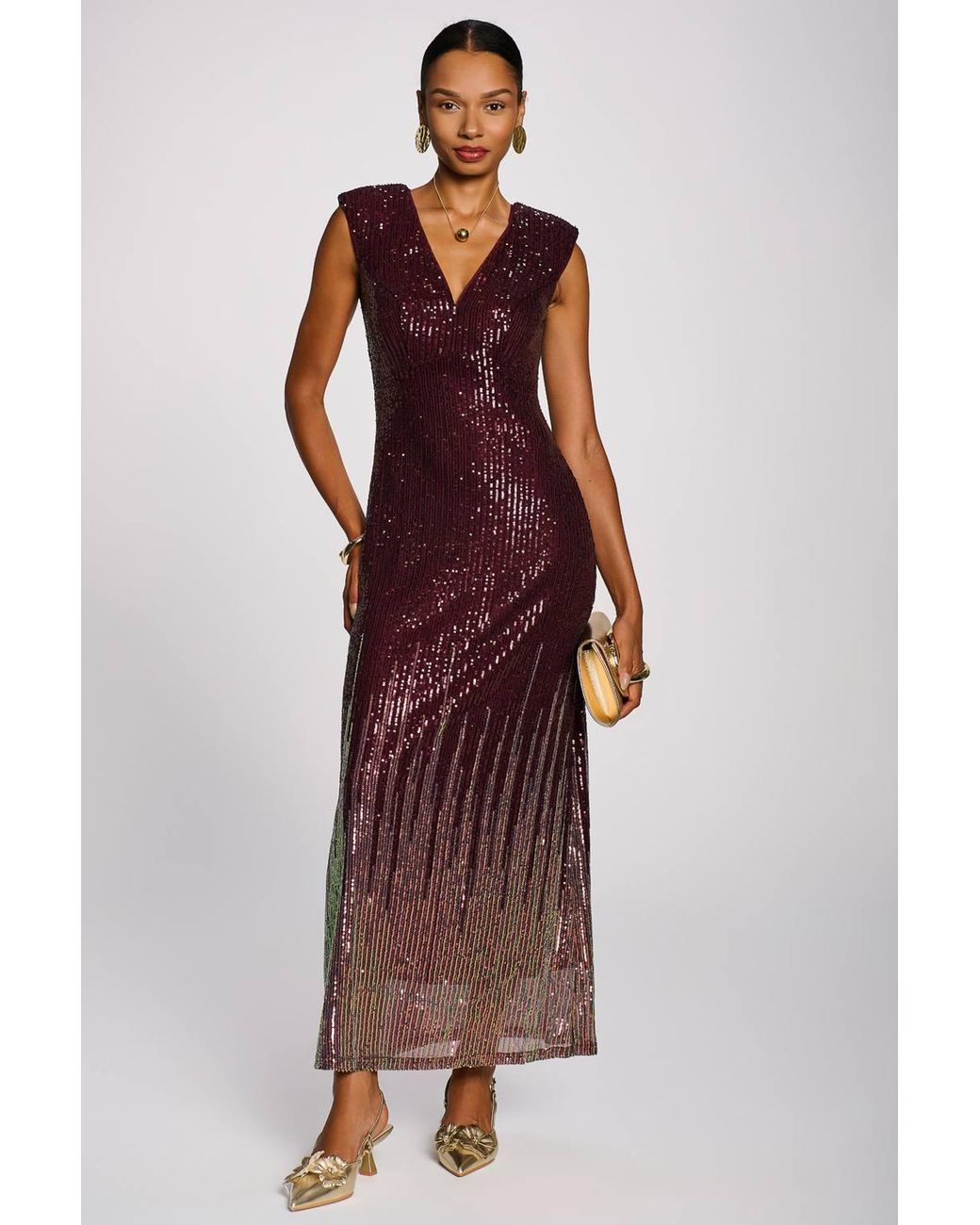 Jolie Moi Purple Multi-Tone Patterned Sequin Maxi Dress
