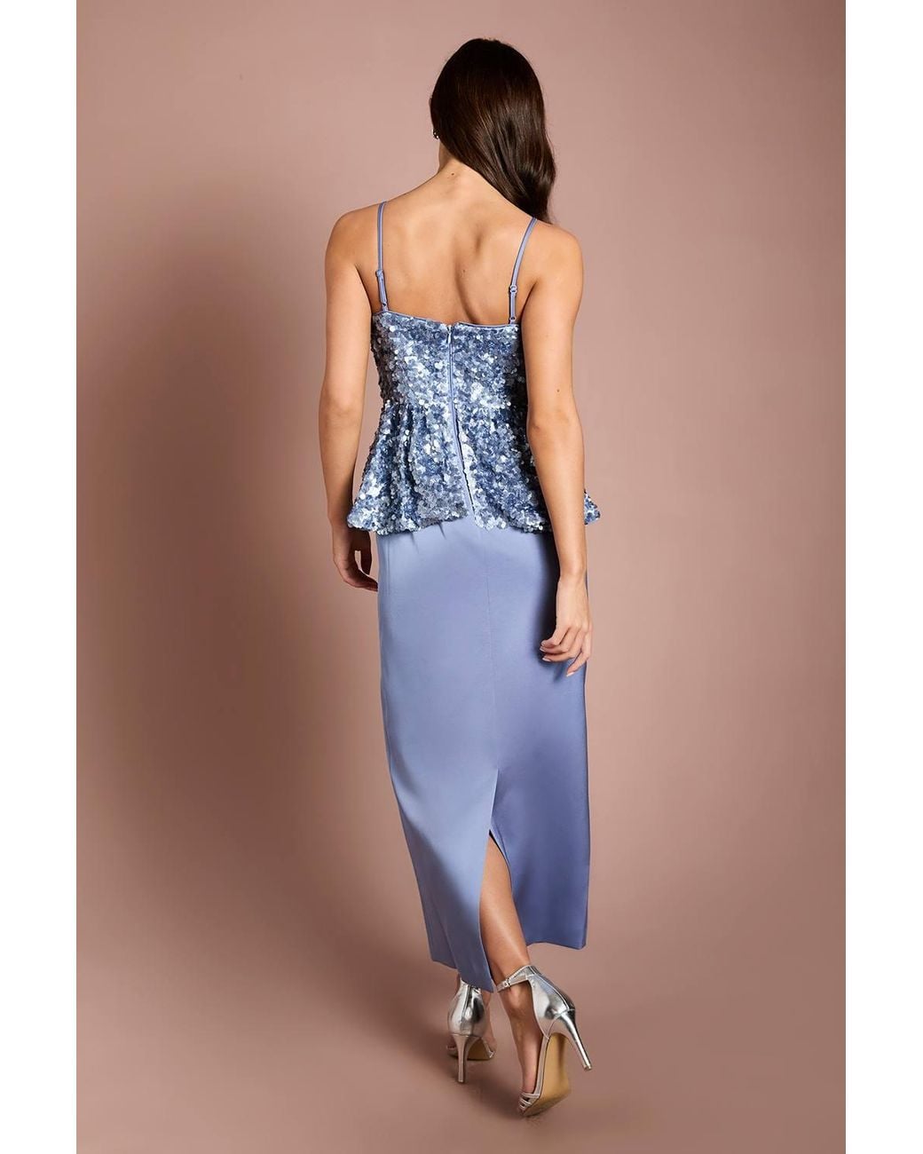 Coast Blue Muse Sequin Strappy Peplum Top Column Midi Dress