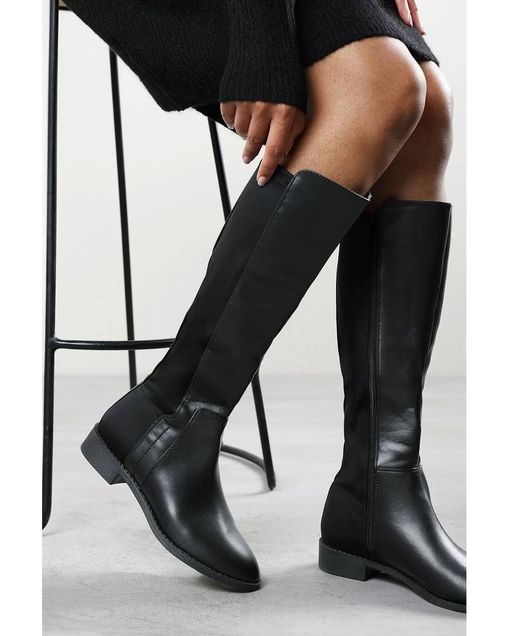 Where's That From Black 'Jirelle' Wide Calf Round Toe Knee High Boots With Side Zip Closure