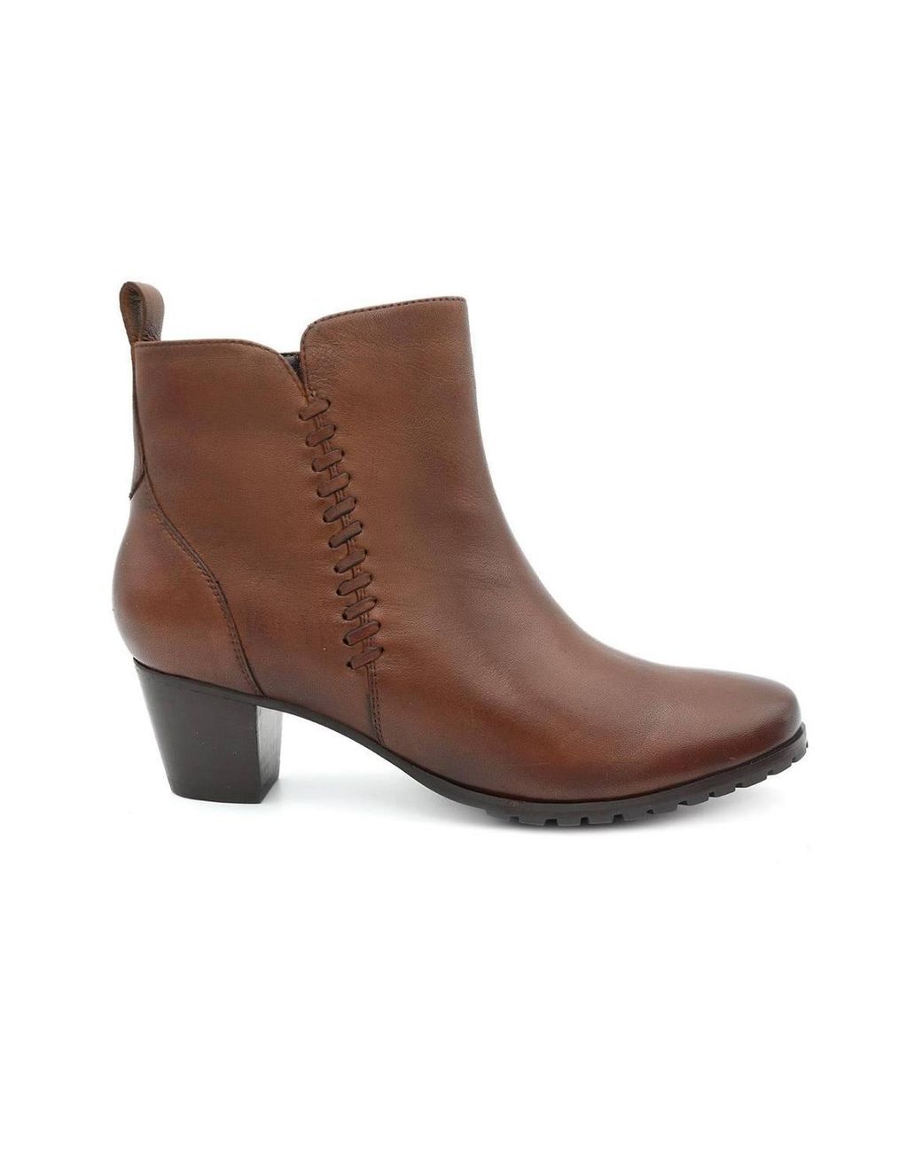 Pavers Brown Leather Stitch Pattern Ankle Boots