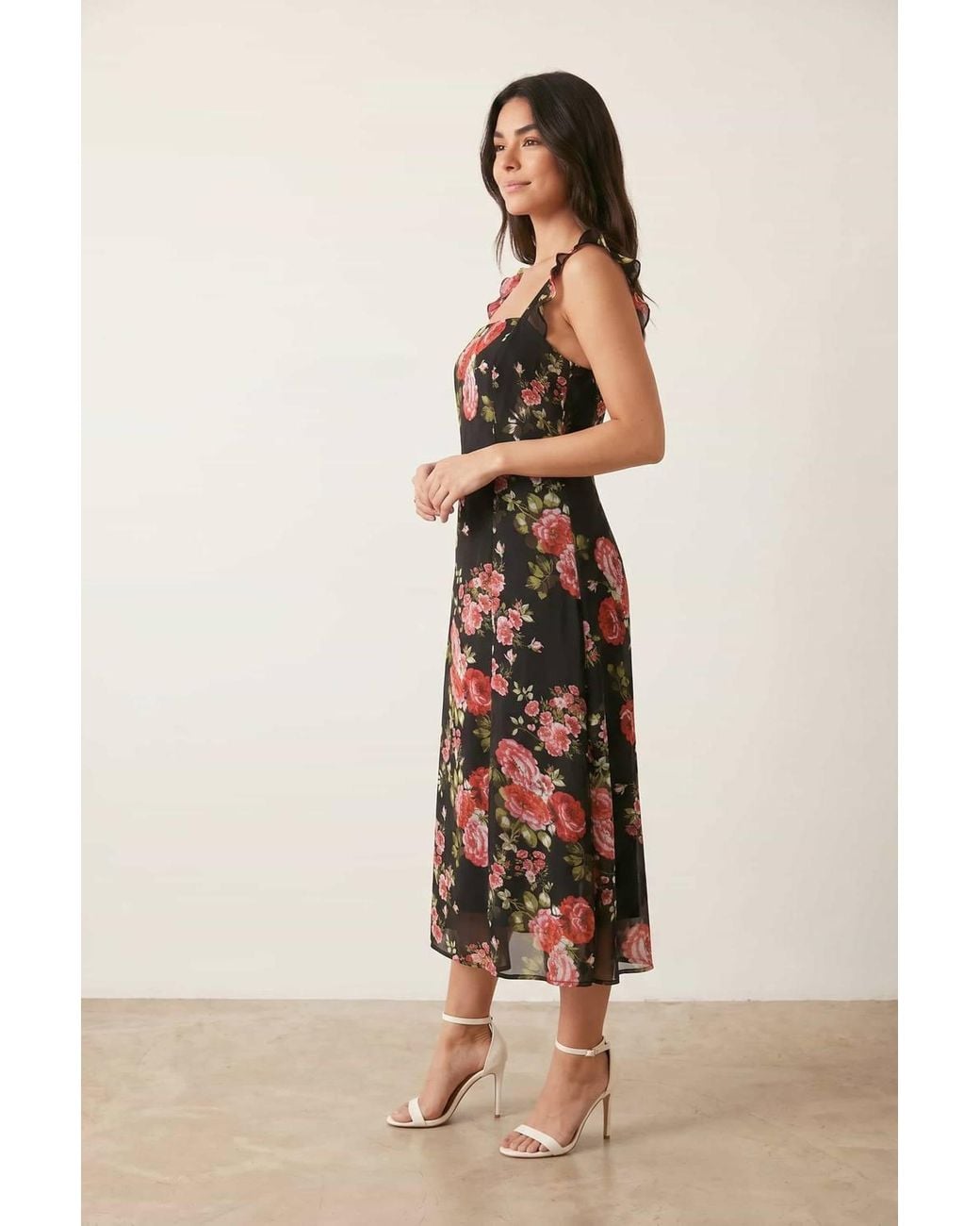 Style Cheat Black Strappy Rose Print Dress