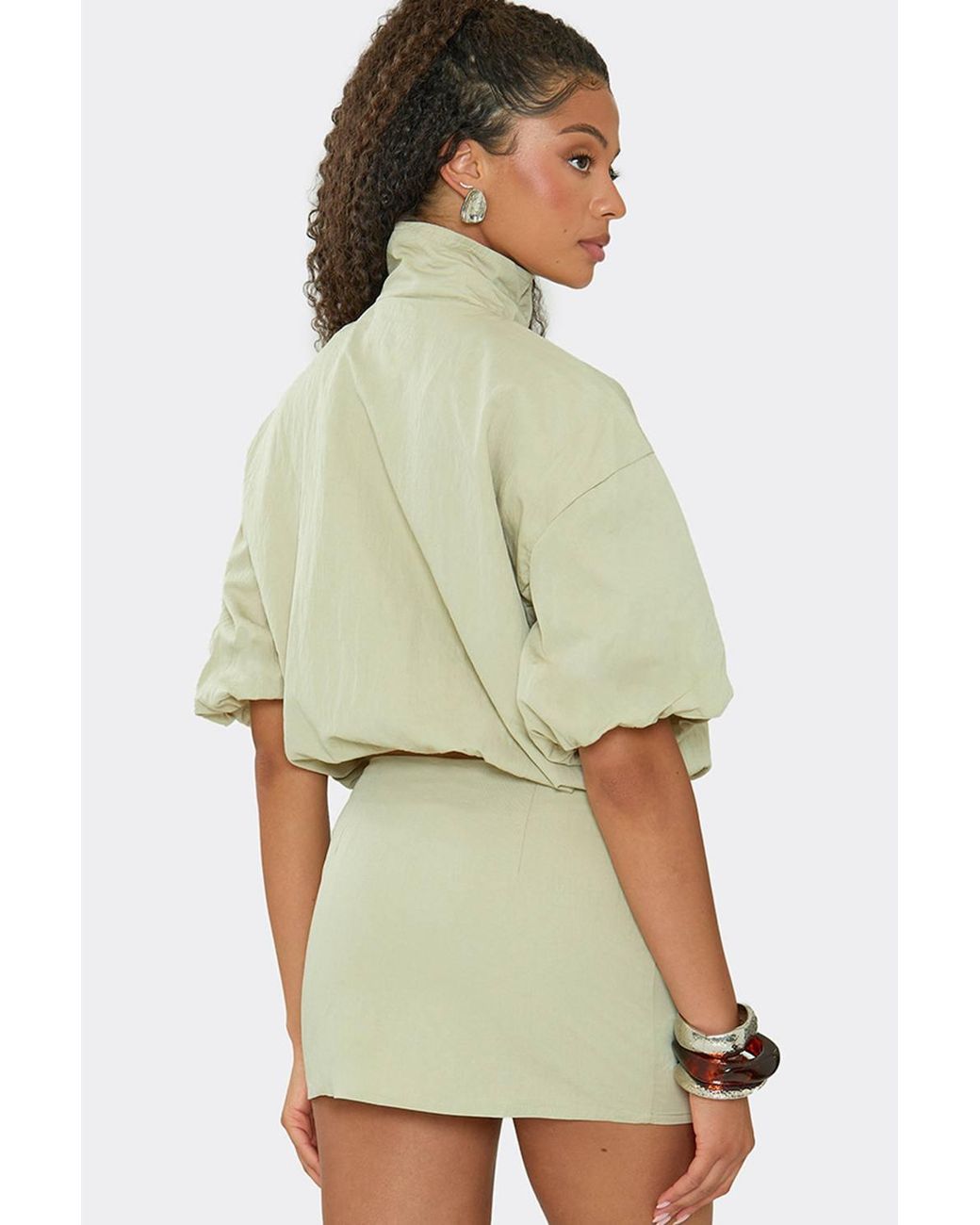 EGO Green Short Sleeve High Neck Pocket Detail Jacket
