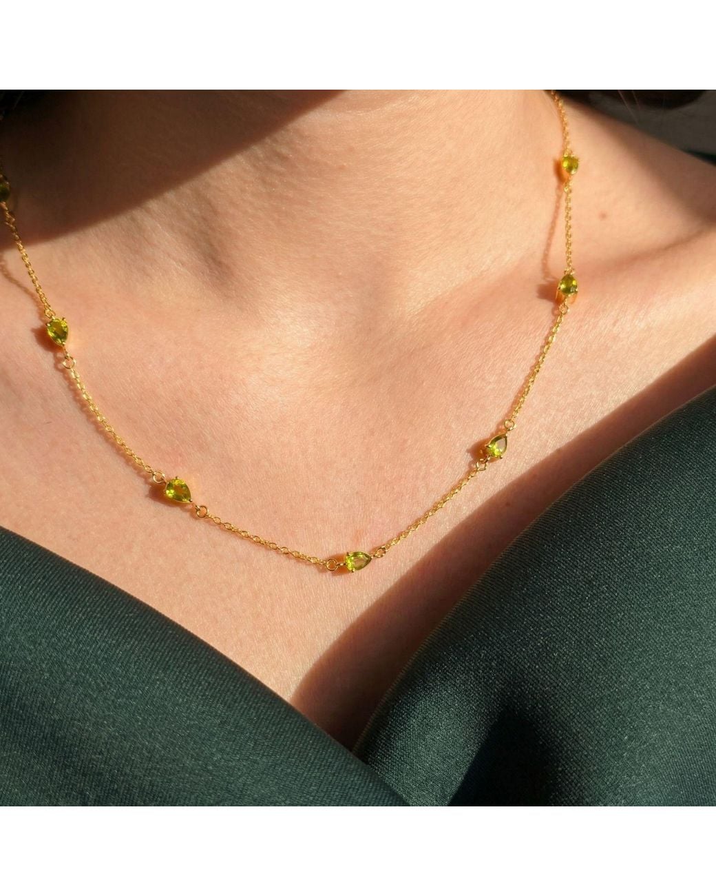 Harfi Natural Peridot August Birthstone Minimalist Vermeil Plated Necklace