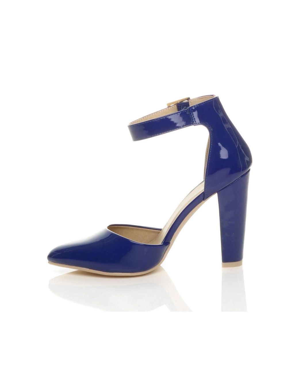 AJVANI Blue High Heel Ankle Strap Pointed Toe Patent Court Shoes