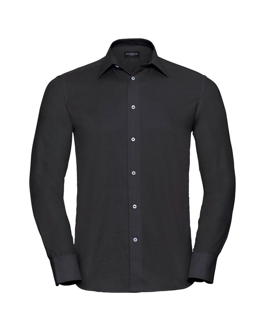 Russell Collection Black Oxford Tailored Long-Sleeved Formal Shirt for men