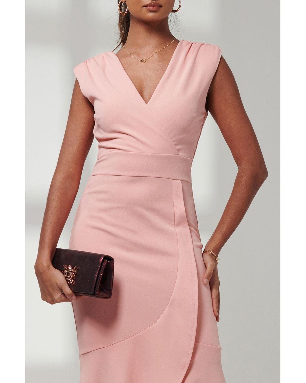 Jolie Moi Pink Mabruka Frill Fishtail Maxi Dress