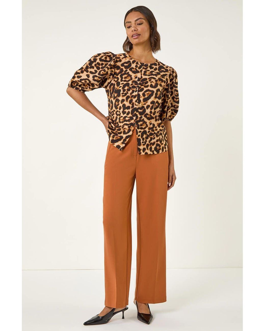 Roman Natural Short Wide Leg Stretch Trousers