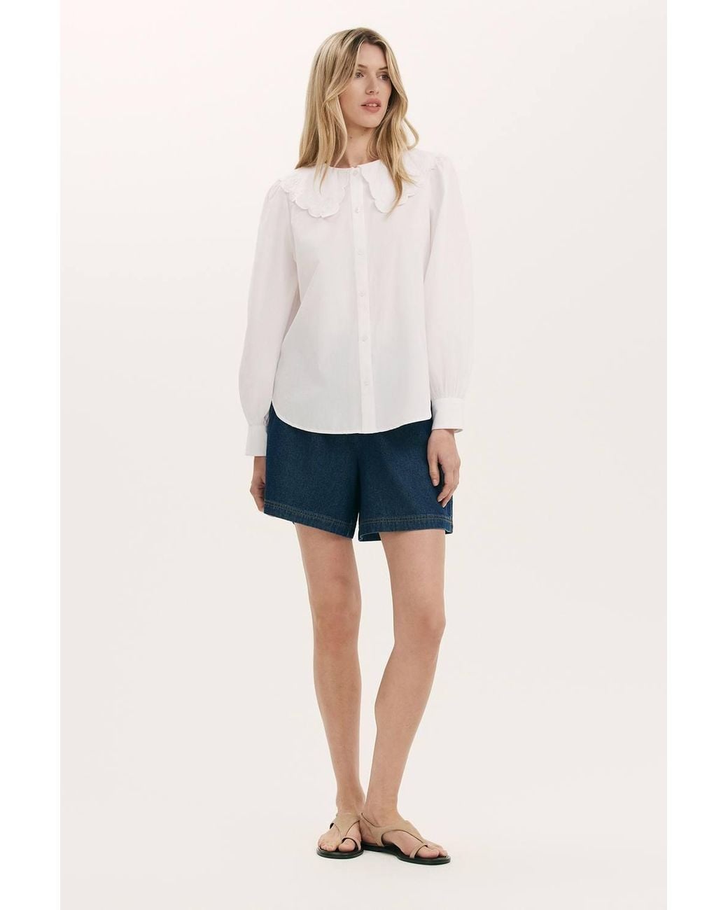 Finery London White Ansley Embroidered Collar Cotton Shirt