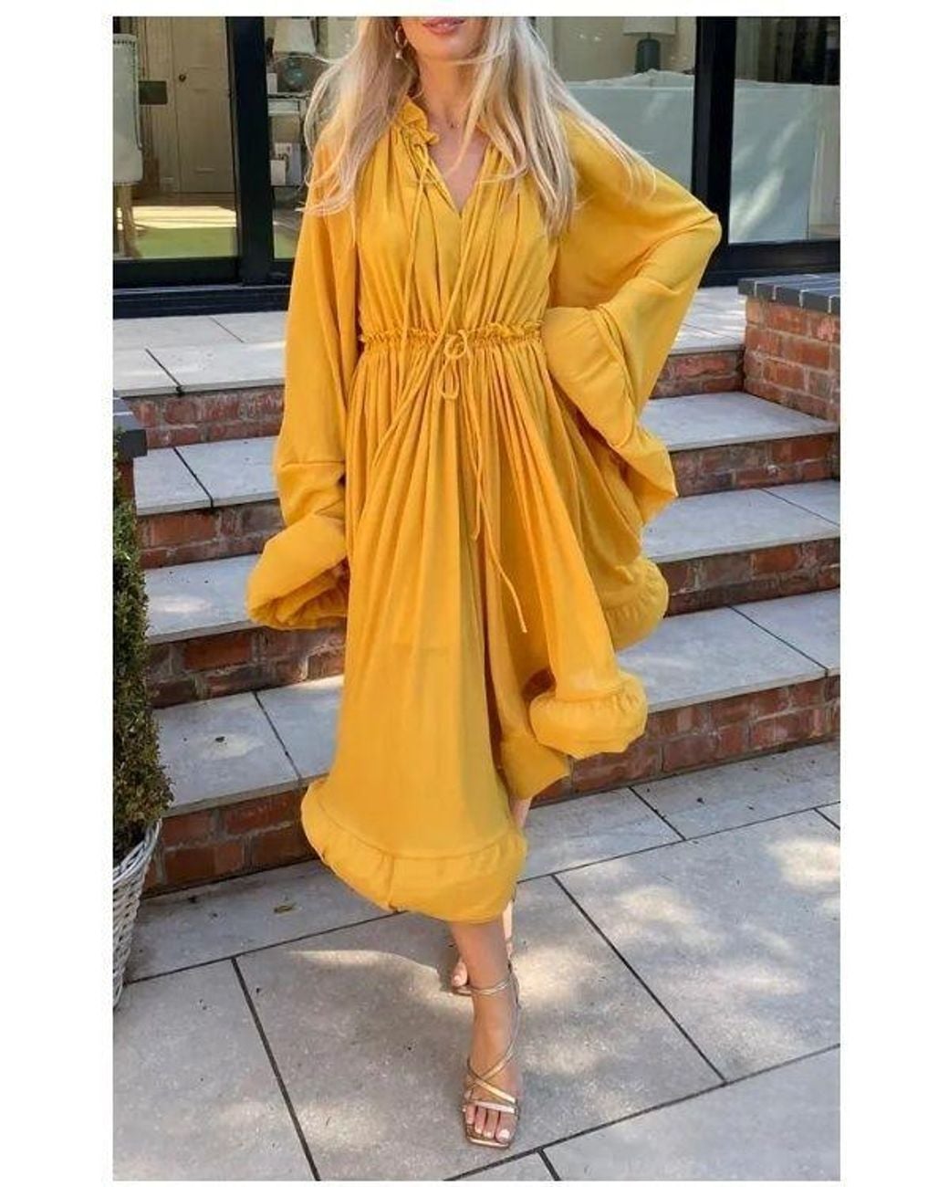 CY Gray Ruffle Hem & Sleeves Oversized Dress