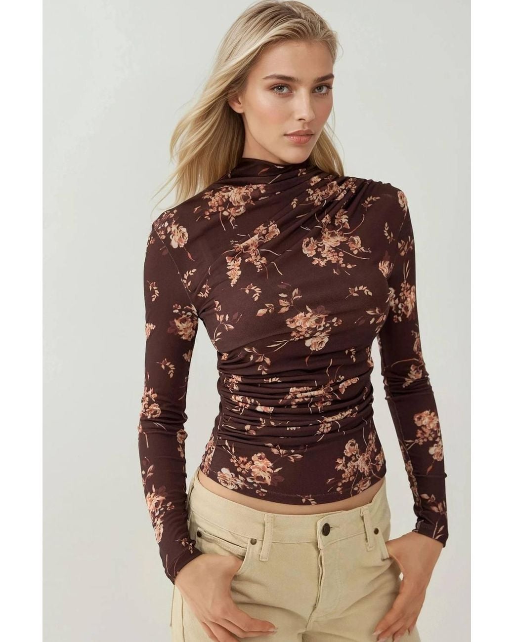 Hiccup Brown Long Sleeve Printed Top