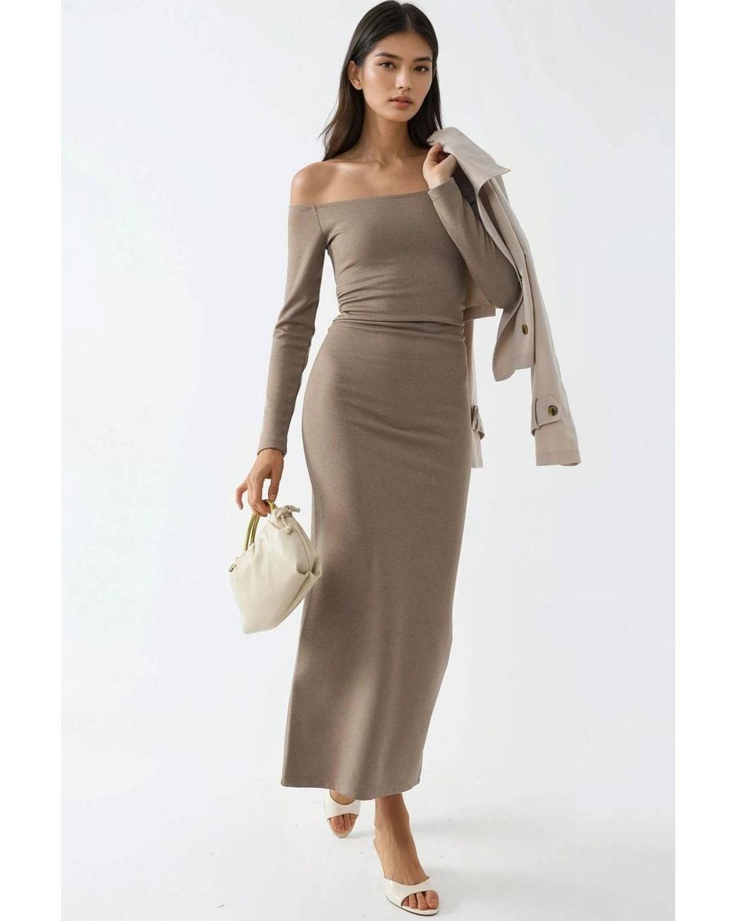 Busem Natural Off-Shoulder Bodycon Maxi Dress