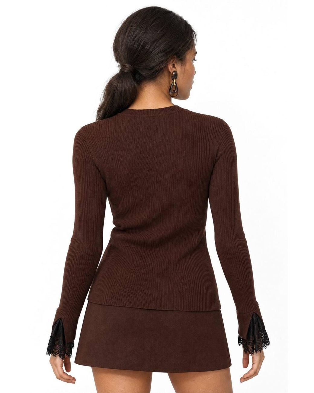 MixRay Brown Slim Fit Ribbed Knit Sweater With Crew Neck