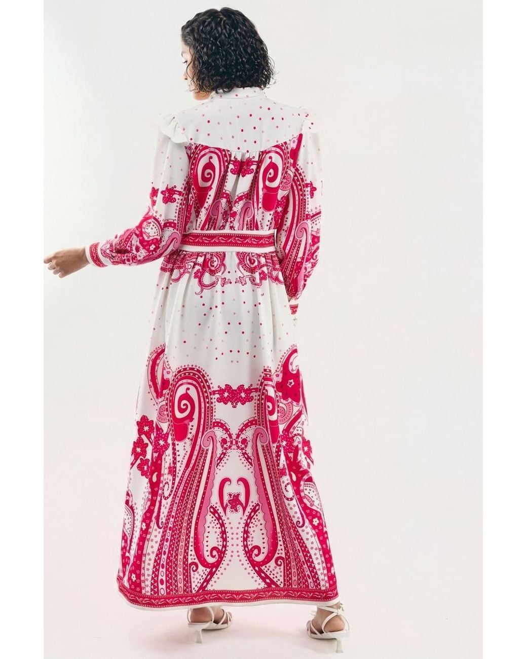 Msn-Collection Pink V-Neck Paisley Maxi Dress With Slit