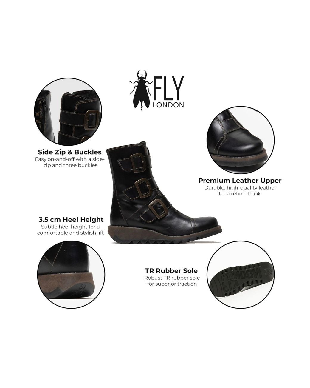 Infinity Leather Black Fly London Scop110 Chelsea Leather Ankle Zip Biker Boots