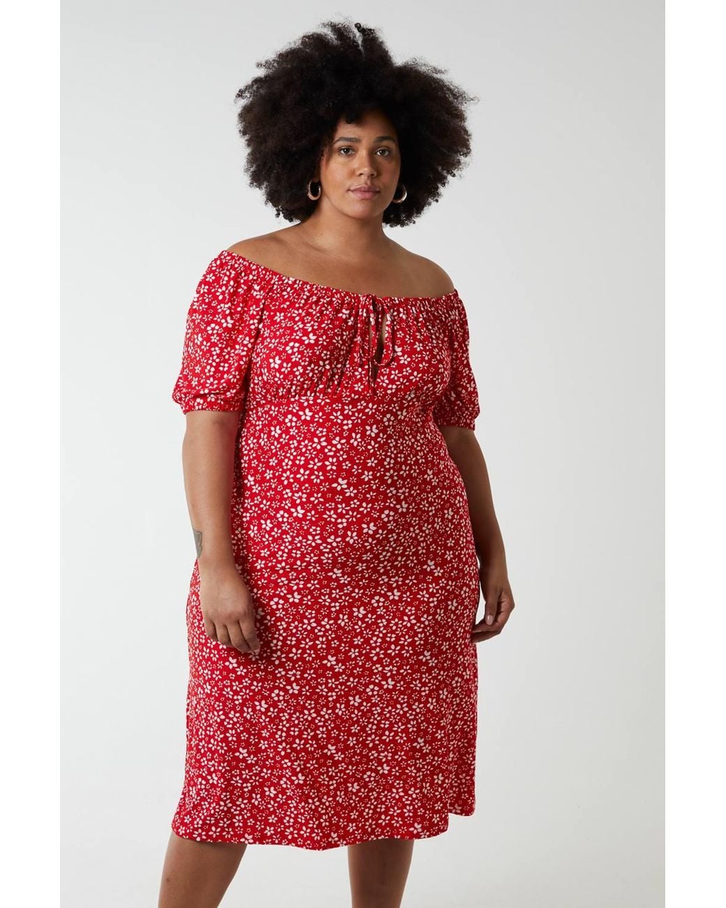Blue Vanilla Red Curve Milkmaid Stretch Crepe Midi Dress