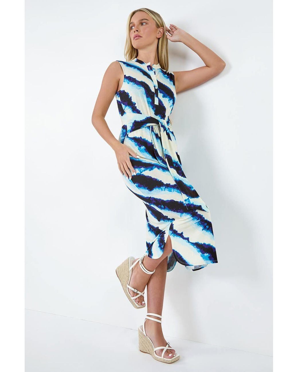 Roman Blue Petite Tie Dye Stretch Dress