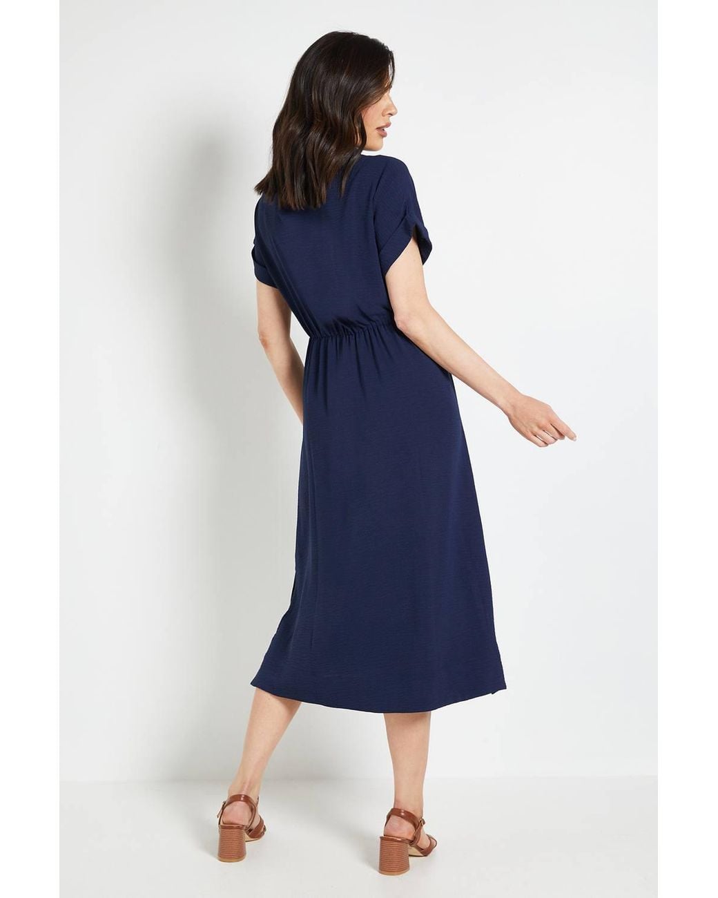 Wallis Blue Summer Roll Sleeve Midi Dress