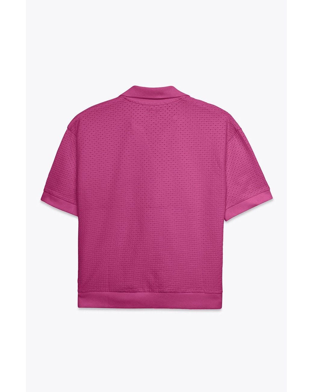 Enorsia Pink Cotton Rich Broderie V-Neck Polo Shirt