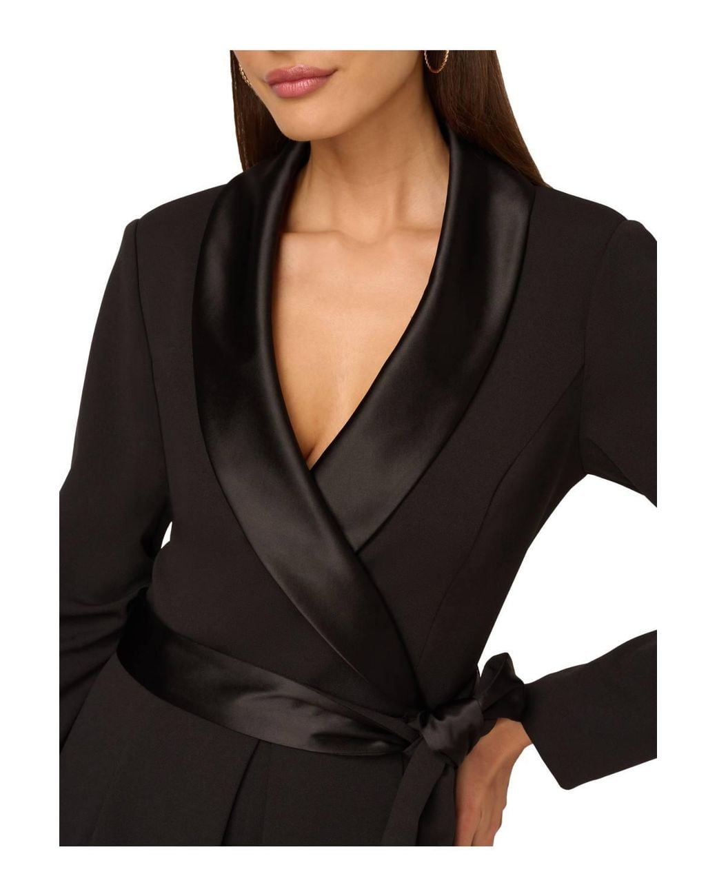 Adrianna Papell Black Crepe Romper With Lapel