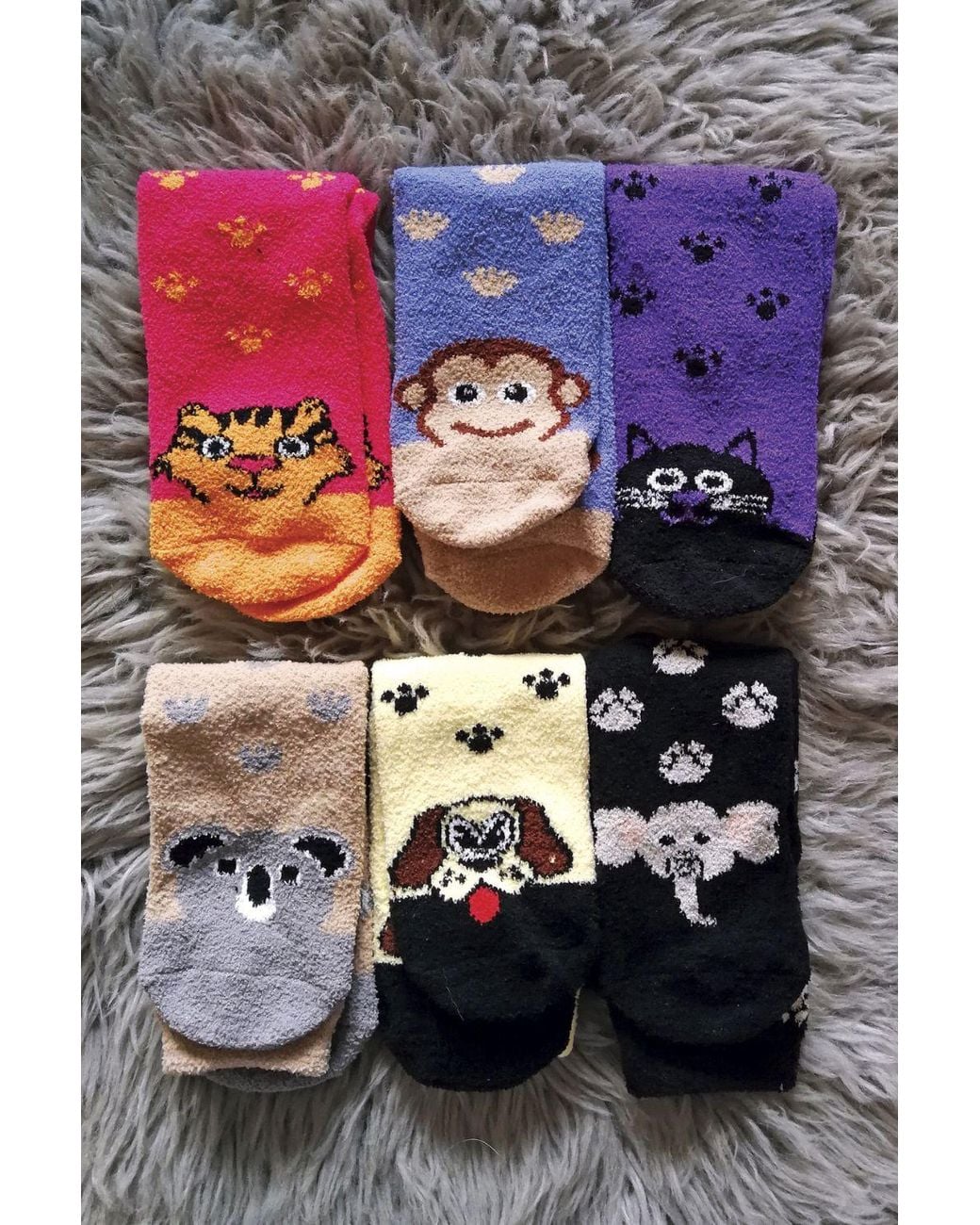 Sock Snob White 1 Pack Fluffy Animal Pattern Slipper Socks With Grips