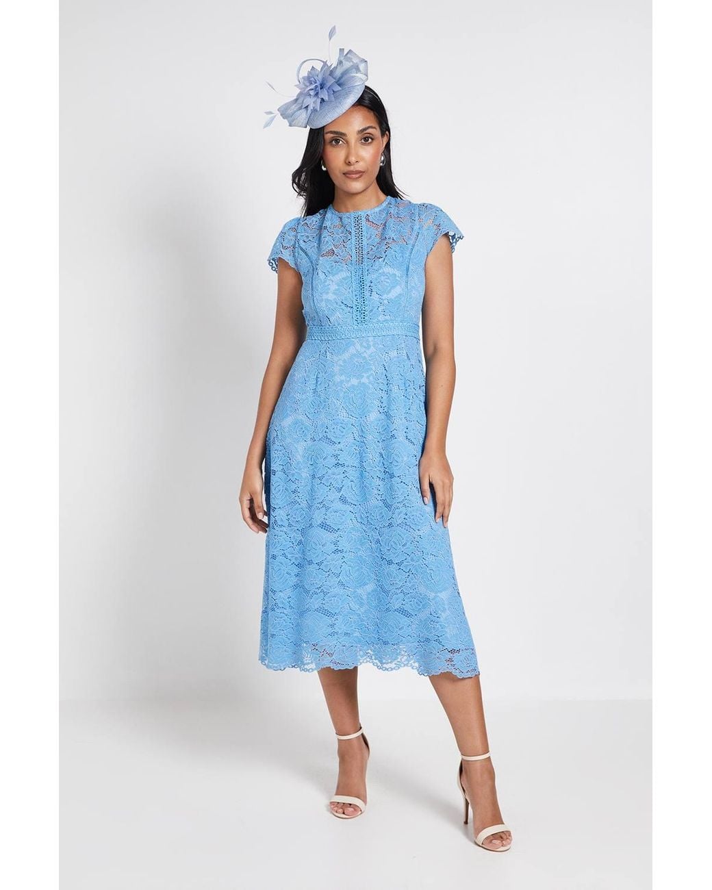Wallis Blue Petite Lace Fit & Flare Midi Dress