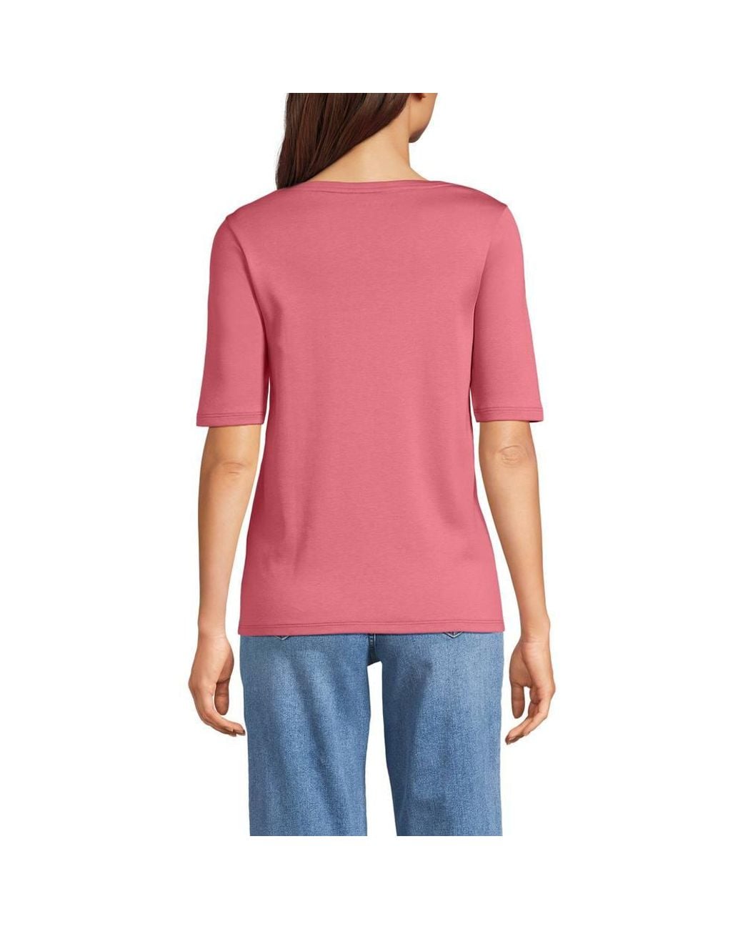 Lands' End Pink Supima Cotton Boat Neck Elbow Sleeve Top