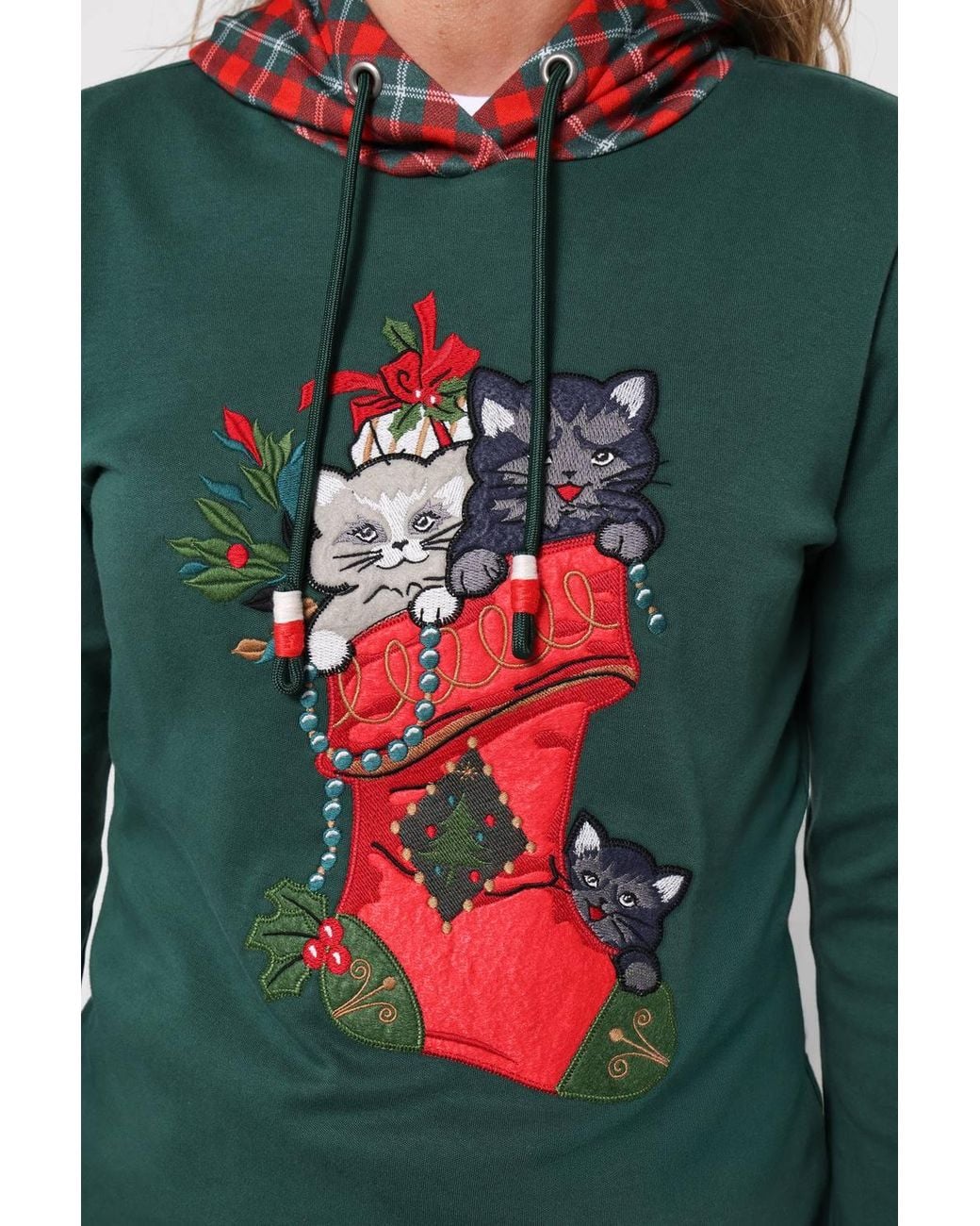 Joe Browns Green Christmas Cat Hoodie