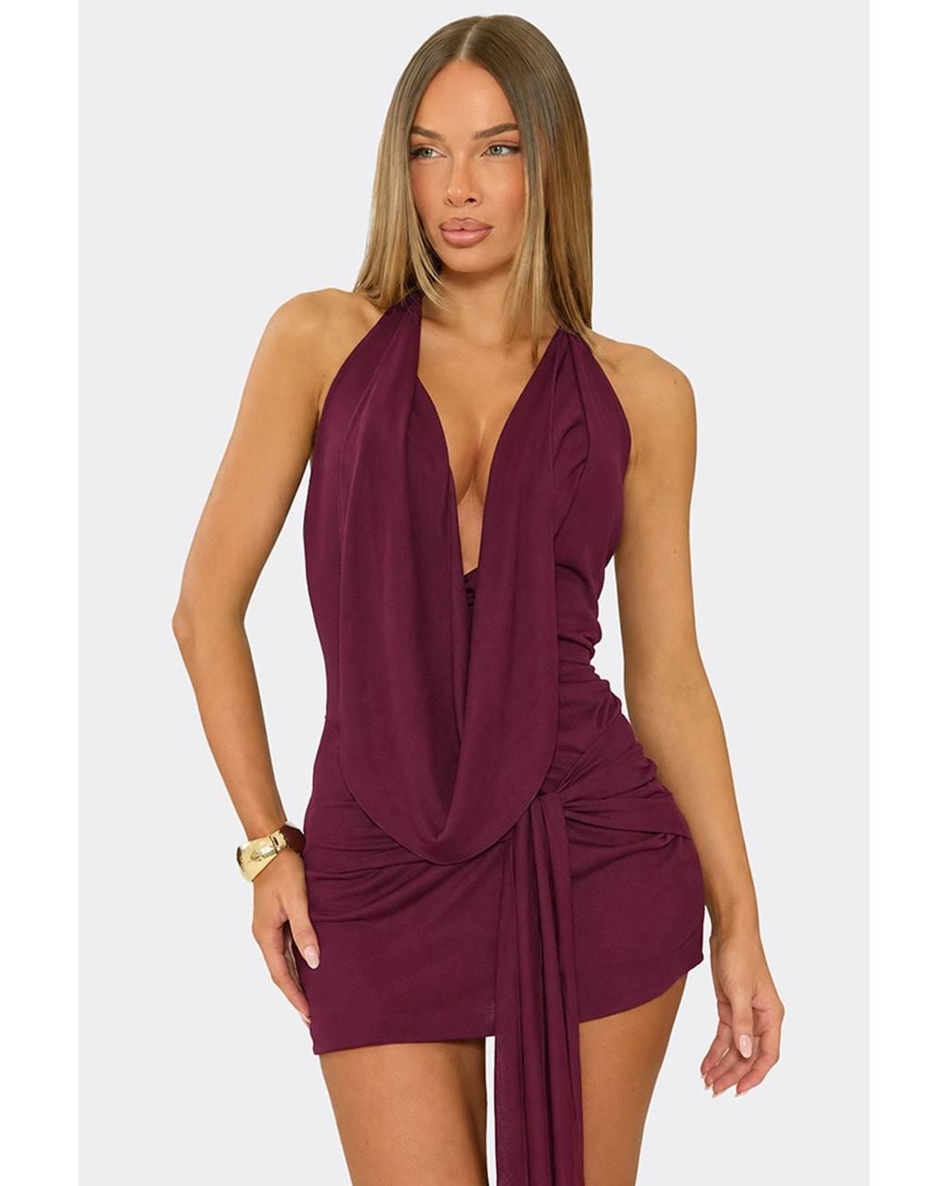 EGO Purple Sleeveless Drape Mini Dress