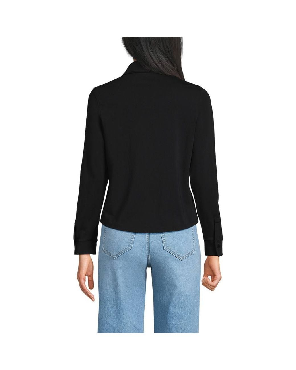 Lands' End Black Long Sleeve Supima Cotton Buttonfront Top