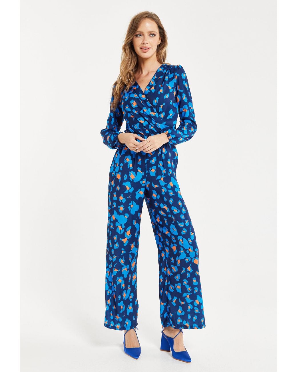 Liquorish Blue Abstract Print Jumpsuit