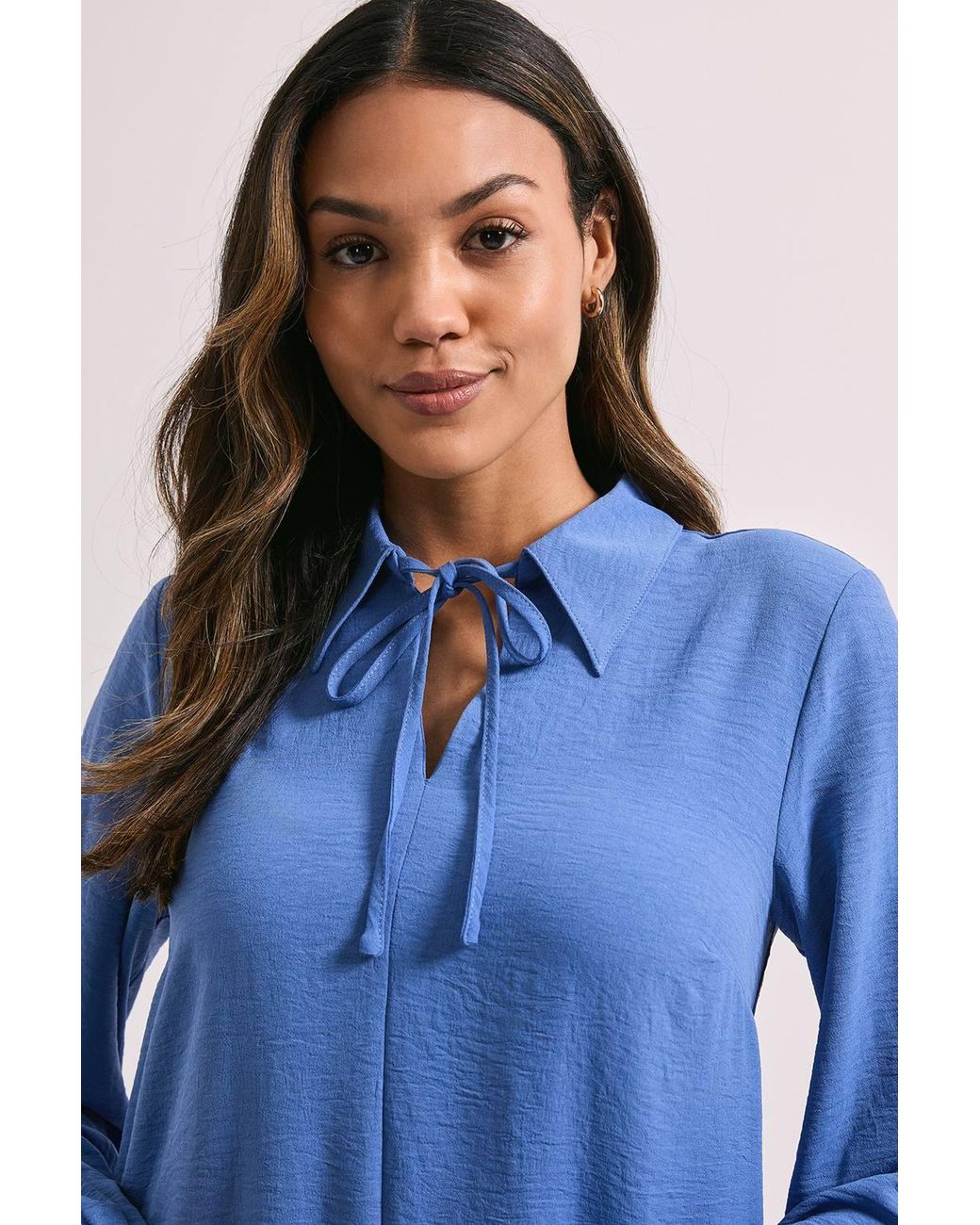 Dorothy Perkins Blue Tie Neck Collar Detail Shift Mini Dress