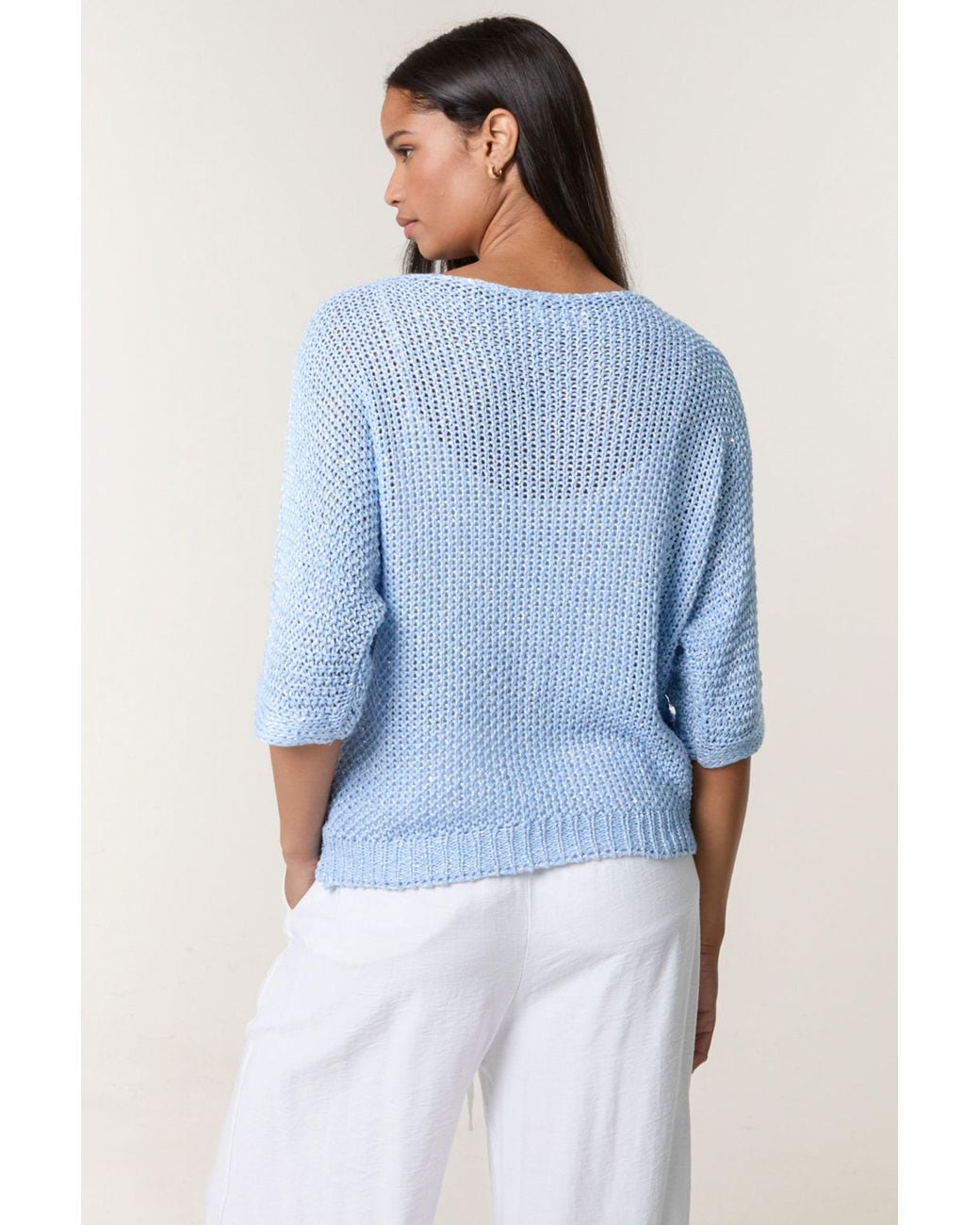 Blue Vanilla Blue Three Quarter Sleeve Round Neck Top