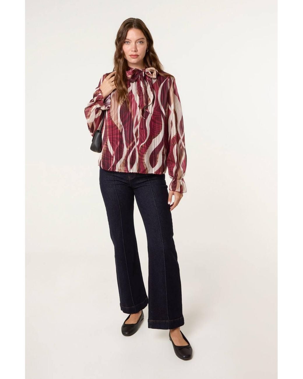 Blue Vanilla Red Long Sleeve Turtleneck Blouse