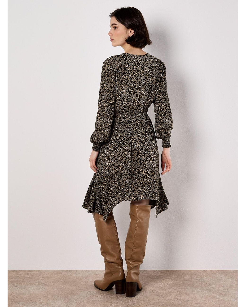 Apricot Natural Leopard Hanky Hem Mini Dress