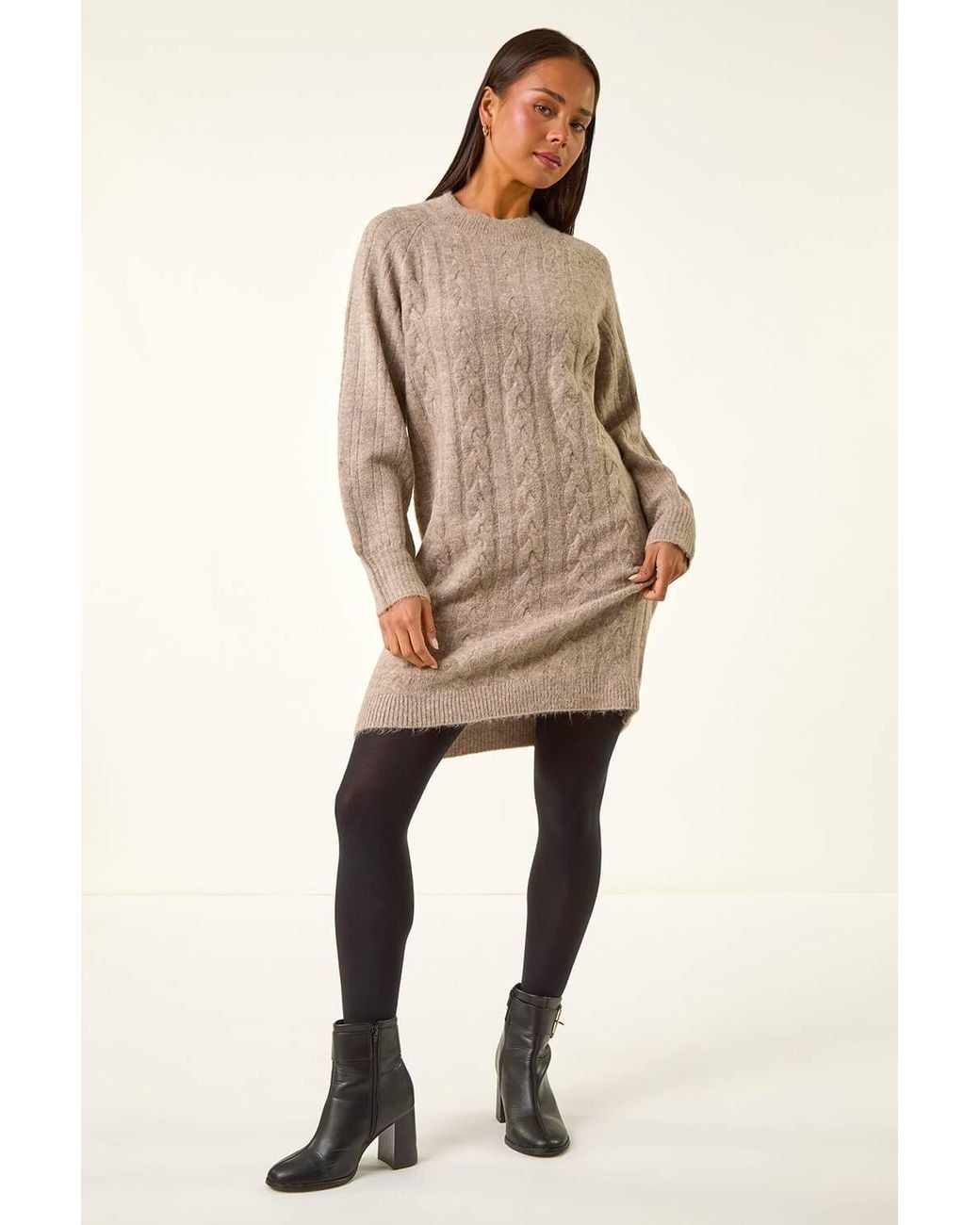 Roman Natural Petite Cable Knit Shift Dress