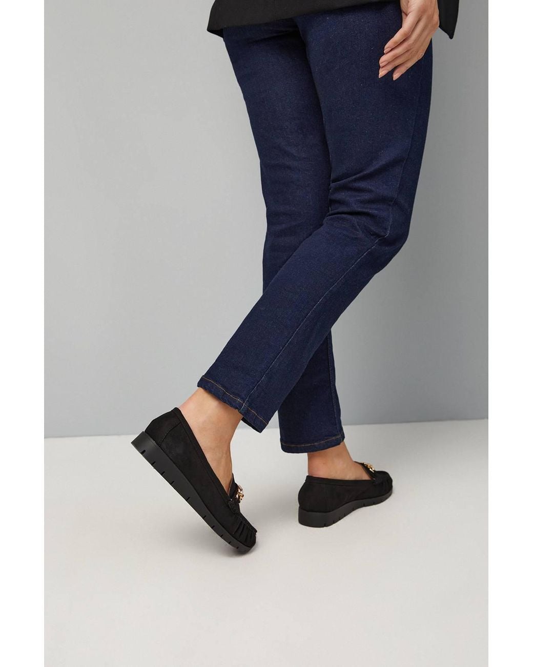 Good for the Sole Blue Wide Fit Mickie Faux Suede Snaffle Low Wedge Comfort Loafers