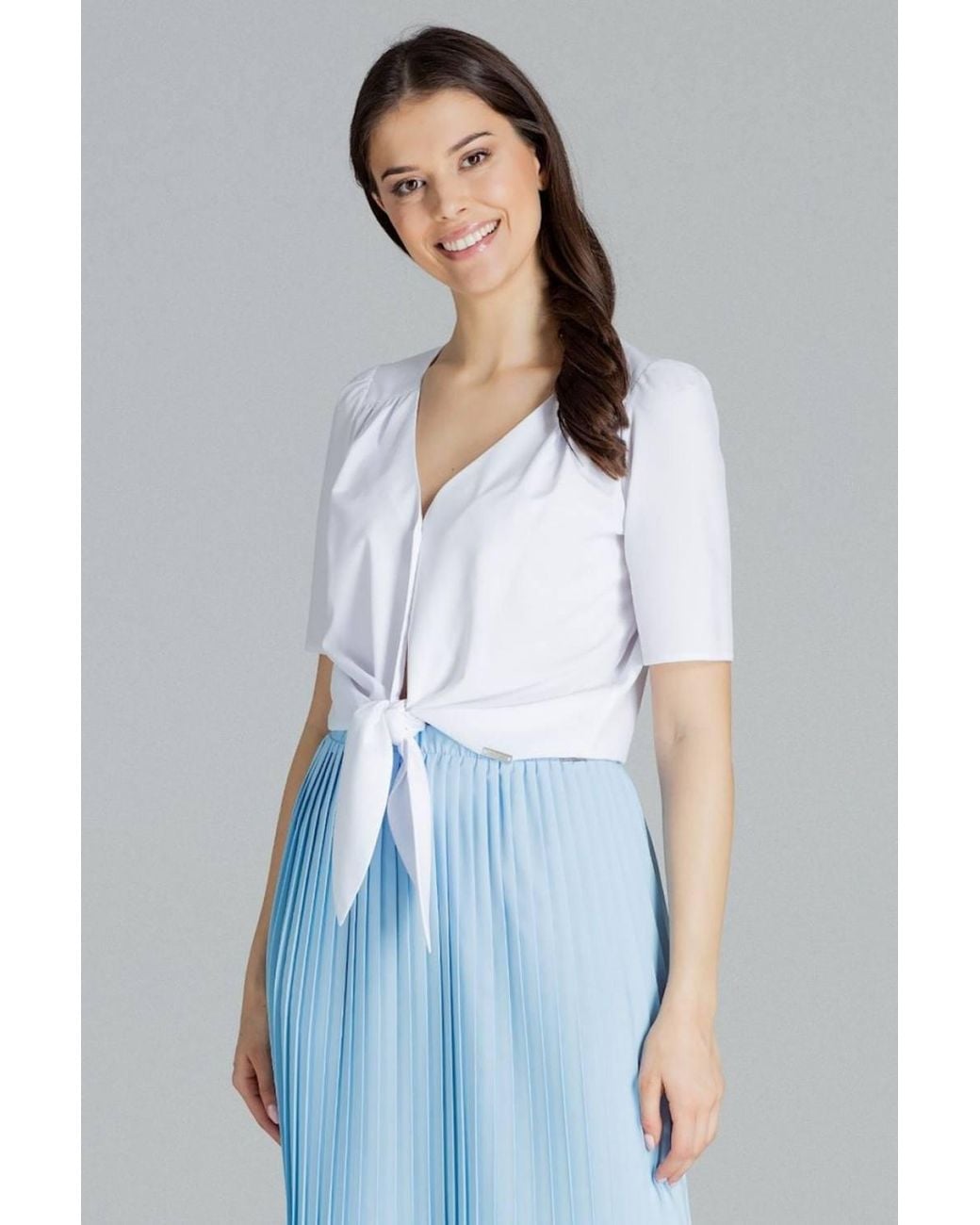 Love Lace White Heart Neck Short Sleeve Button Shirt With Tie Hem