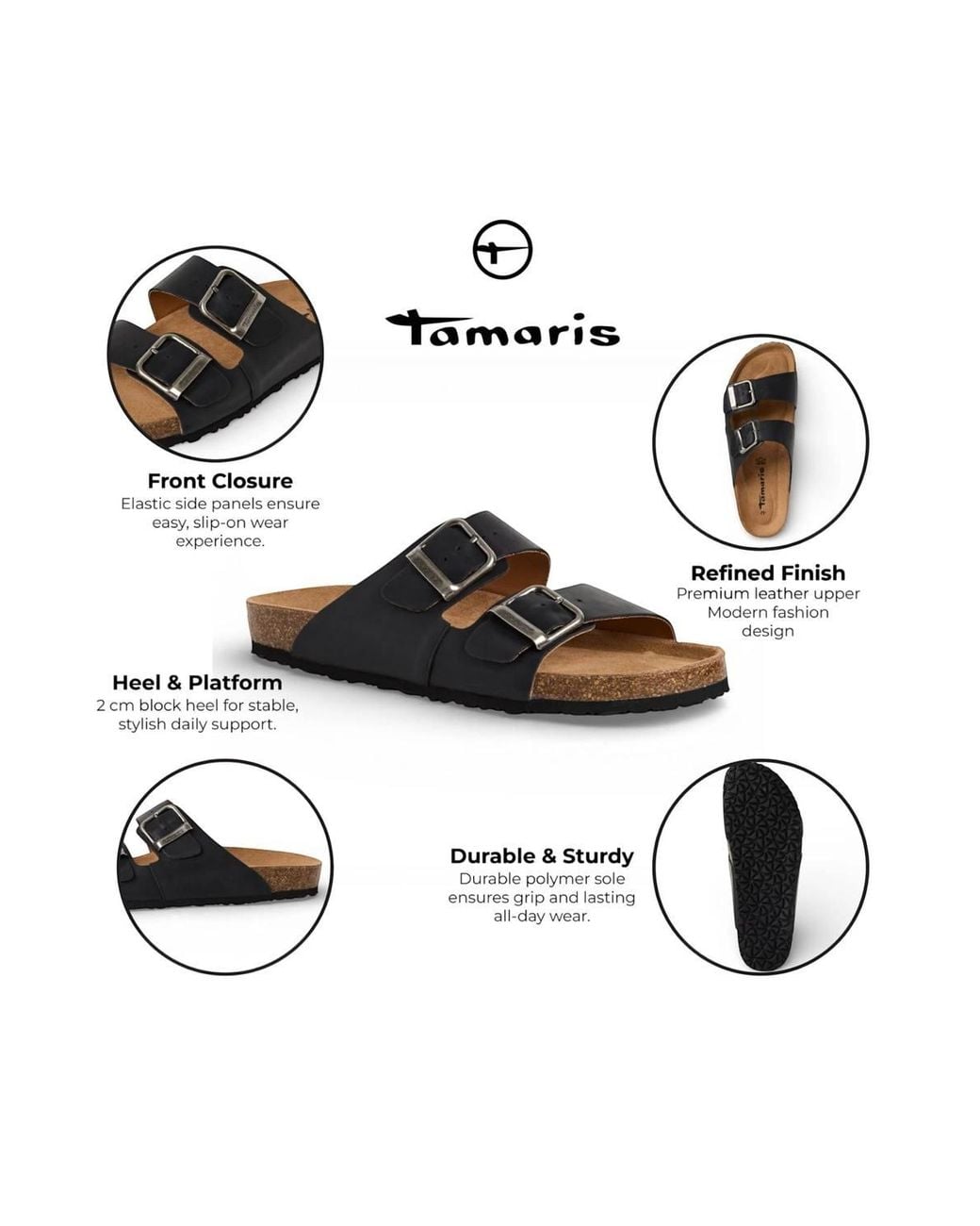 Infinity Leather Black Tamaris Leather Slip-On Footbed Slipper Sandals for men