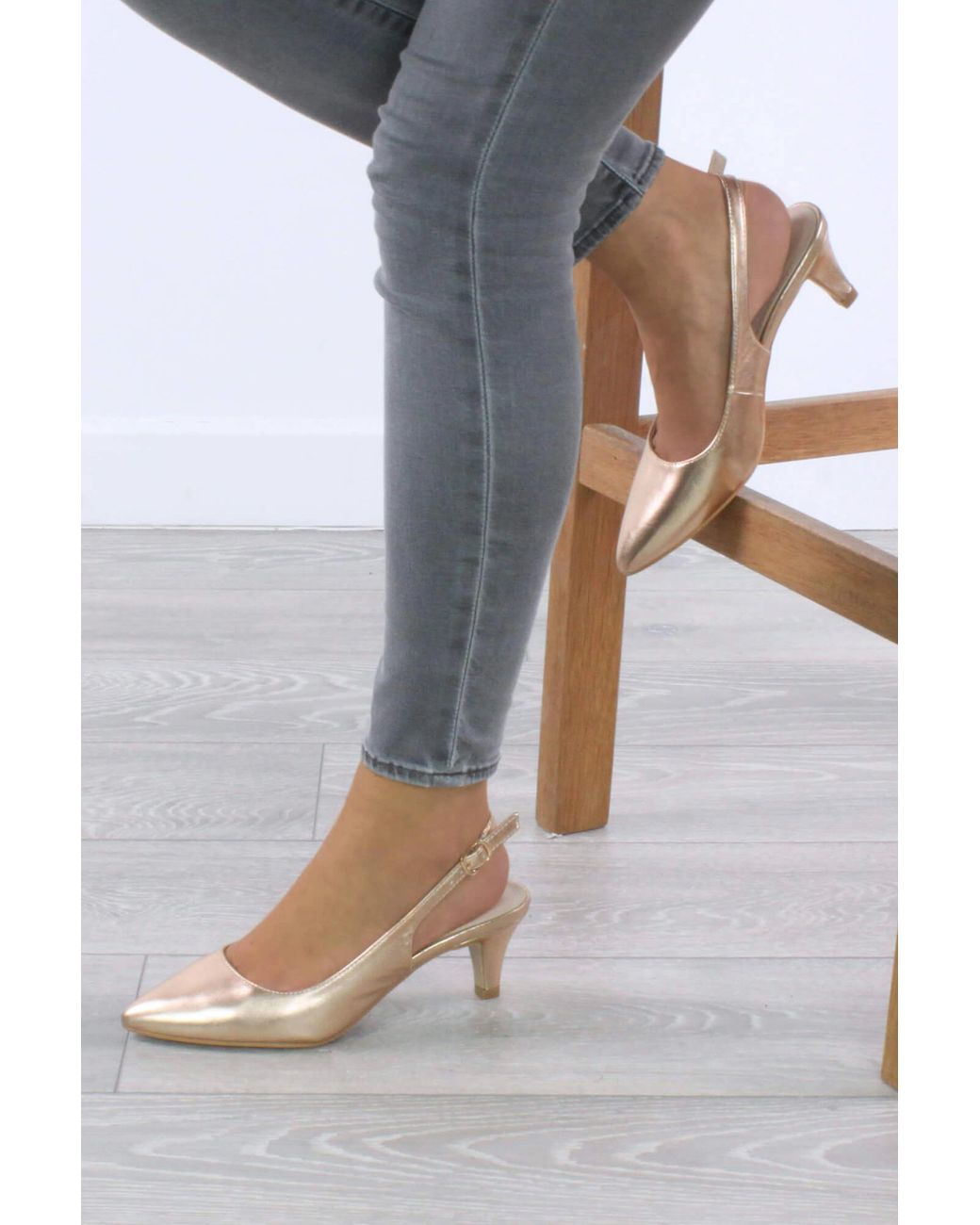 AJVANI Pink Mid Heel Slingback Pointed Toe Court Shoes