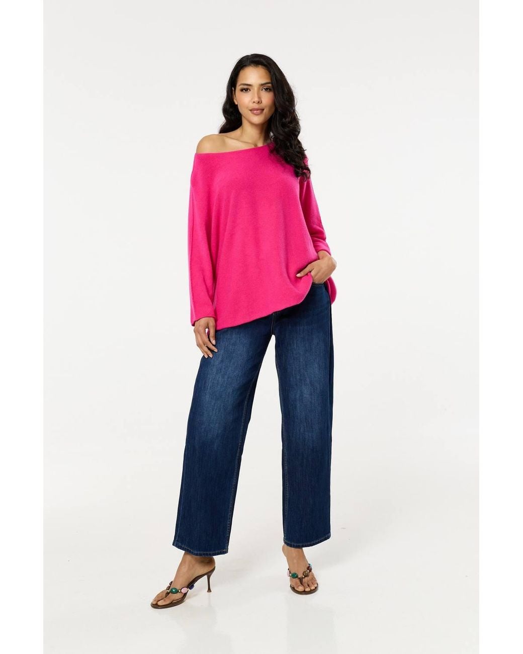 Liquorish Pink Off-Shoulder Relaxed Knit Jumper