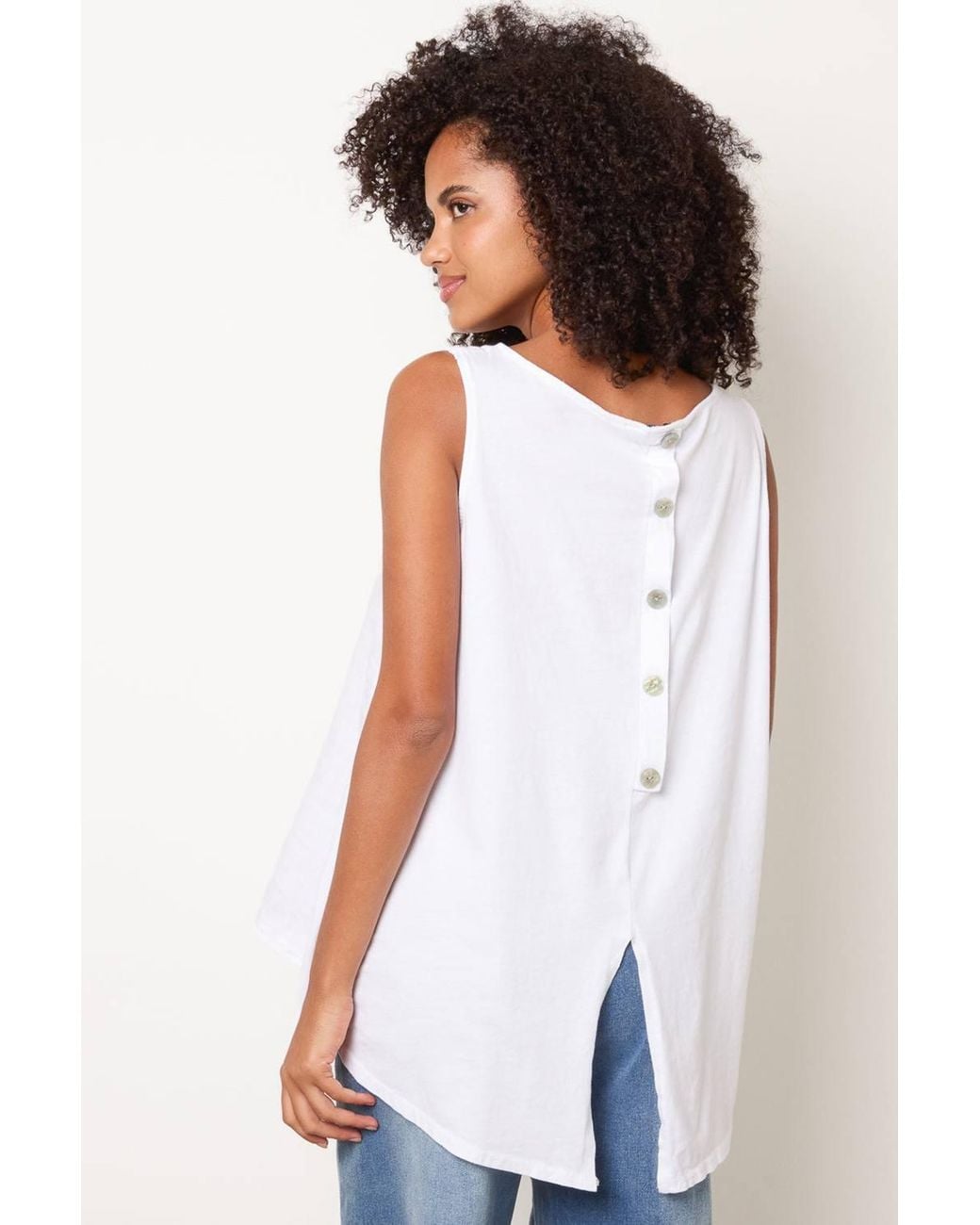 Blue Vanilla White Sleeveless Round Neck Top