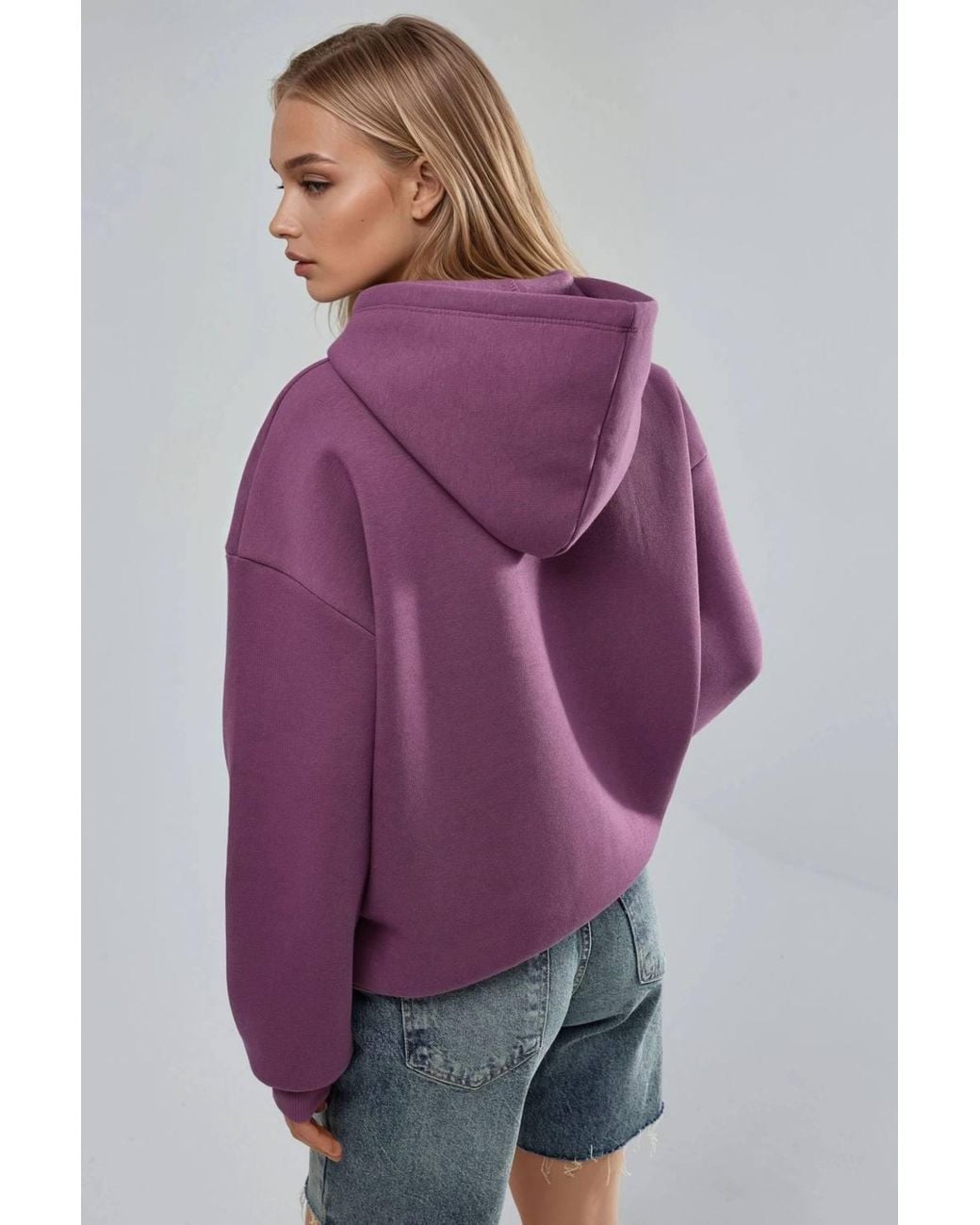 Busem Purple Oversized Printed Hooded Sweatshirt